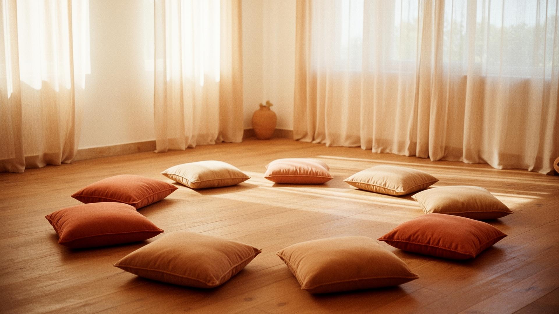 Cushions in a sunlit gathering room